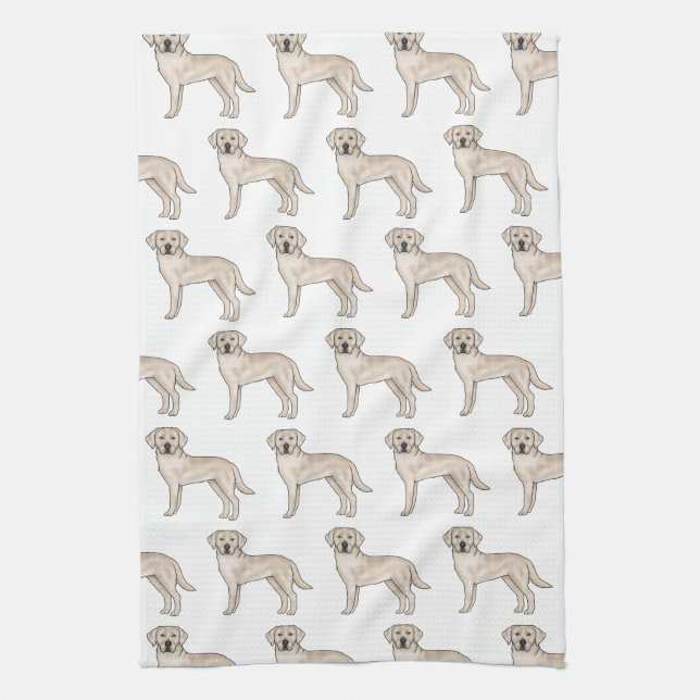 Cream Labrador Retriever Cartoon Lab Dog Pattern Tea Towel (Vertical)