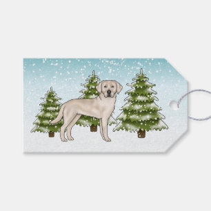 Cream Labrador Retriever Dog Blue Snowy Christmas Gift Tags