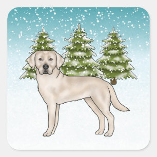 Cream Labrador Retriever Lab Dog Blue Christmas Square Sticker