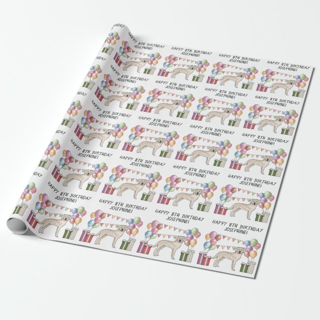 Cream Labrador Retriever Lab Dog Colourful Birthda Wrapping Paper (Unrolled)