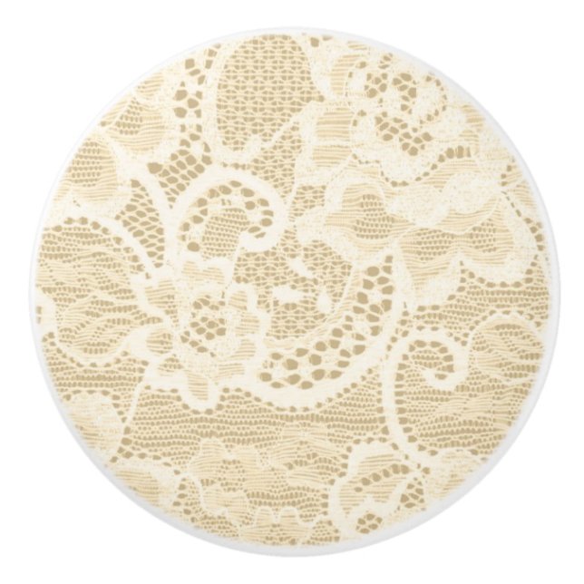 Cream Lace Lacy Floral Lingerie Drawer Dresser Ceramic Knob (Front)