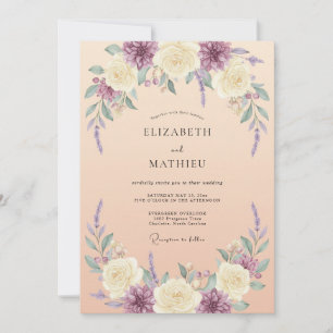 Cream Lavender Floral Artistry Wedding Invitation