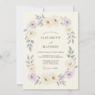 Cream Lavender Floral Romance Wedding Invitation
