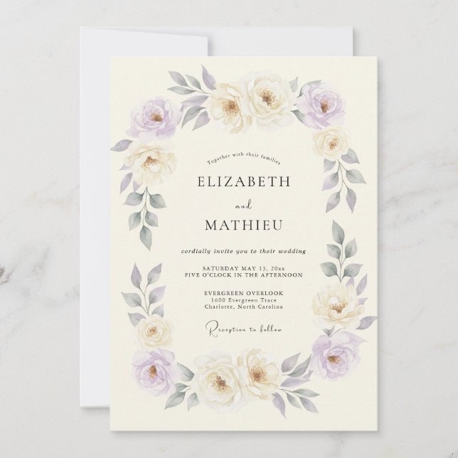 Cream Lavender Floral Romance Wedding Invitation (Front)
