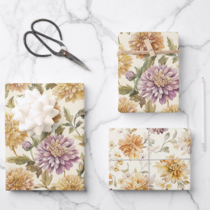 Cream Lavender Yellow Flowers Birthday Wrapping Paper Sheet