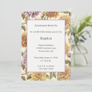 Cream Lavender Yellow Peach Flowers Birthday Invitation