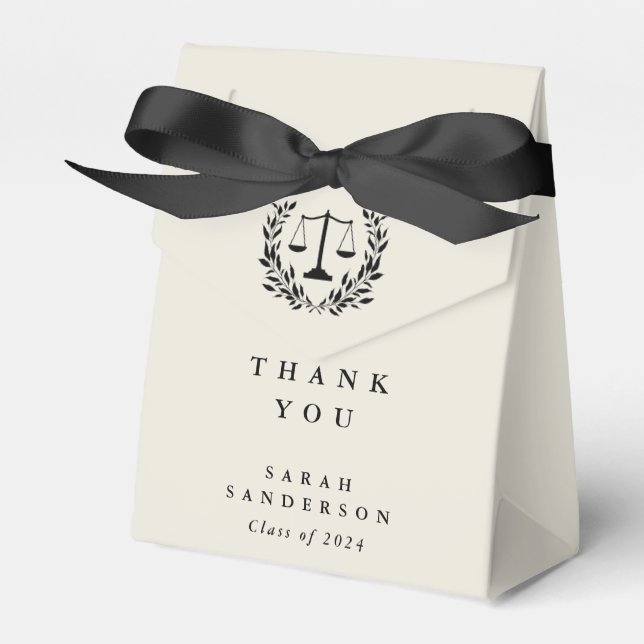 Cream Law Scales+Laurel Wreath Graduation Favour Box (Front Side)