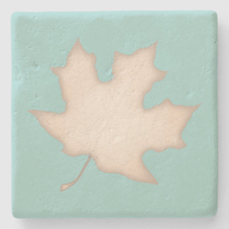 Cream Leaf on Turquoise Stone Coaster