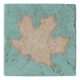 Cream Leaf on Turquoise Trivet