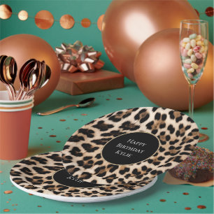 Cream Leopard Animal Glitter Frame Paper Plate