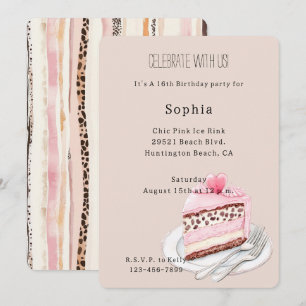 Cream Leopard Animal Pink Heart Cake Birthday Invitation