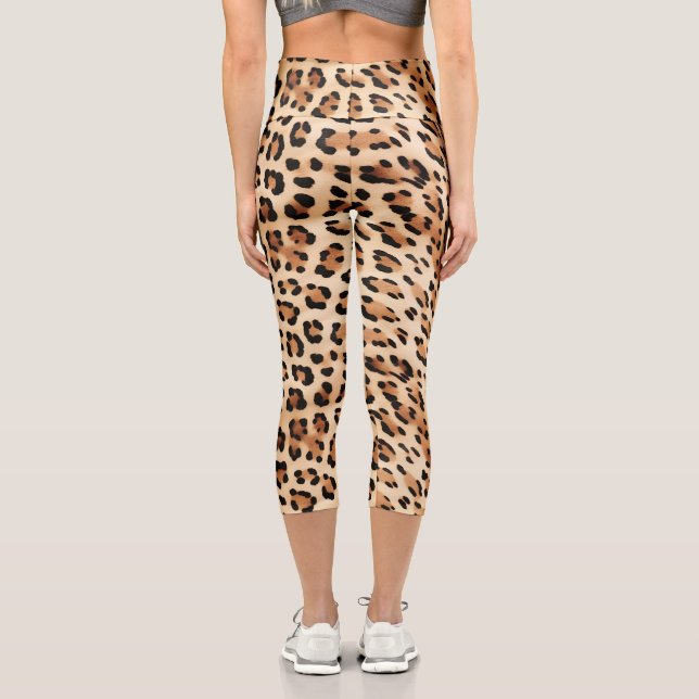 Cream Leopard Animal Print Capri Leggings (Back)