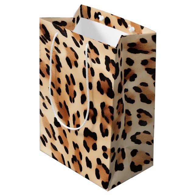 Cream Leopard Animal Print Medium Gift Bag (Back Angled)