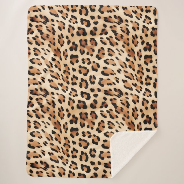 Cream Leopard Animal Print Sherpa Blanket (Front)