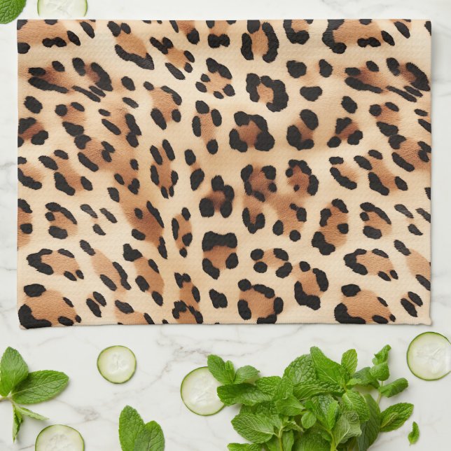 Cream Leopard Animal Print Tea Towel (Folded)
