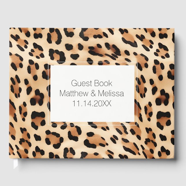 Cream Leopard Animal Wedding Guest Book (Front)