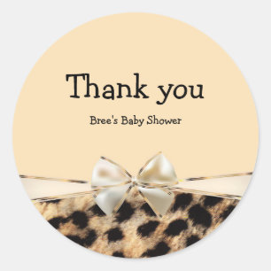 Cream & Leopard Print Bow Chic Glam Animal Print Classic Round Sticker