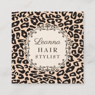 Cream Leopard Print Hair Stylist Appointment Cards
