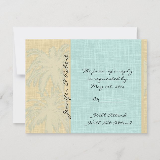 Cream Linen and Blue Palm Trees Response Card (Front)