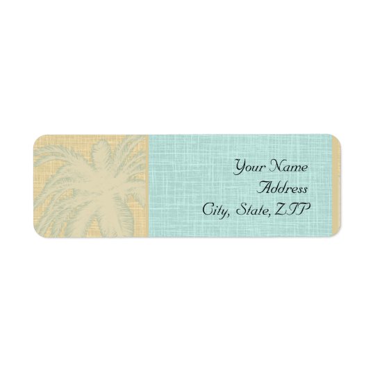 Cream Linen and Blue Palm Trees Return Address Label