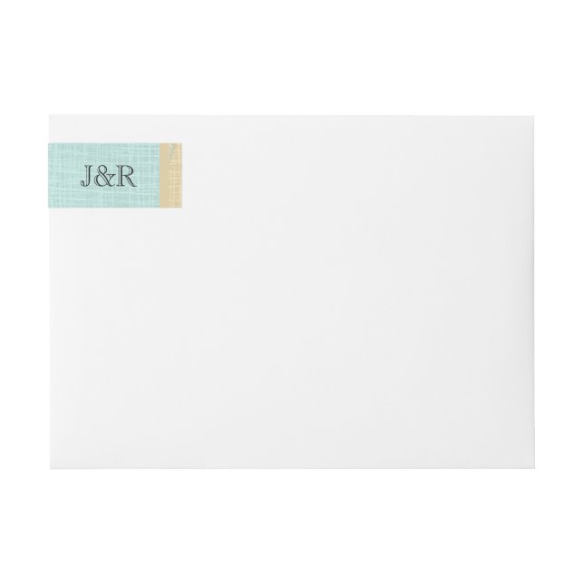 Cream Linen Blue Palm Wedding Wrap Around Label (Front)