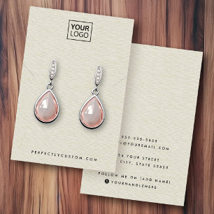 Cream linen look earring necklace display card