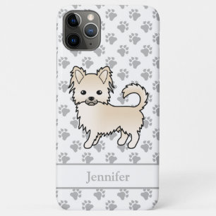 Cream Long Coat Chihuahua Cartoon Dog & Name iPhone 11 Pro Max Case