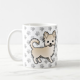 Cream Long Coat Chihuahua Cartoon Dog & Paws Coffee Mug