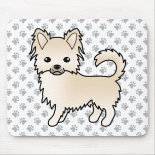 Cream Long Coat Chihuahua Cartoon Dog & Paws Mouse Mat