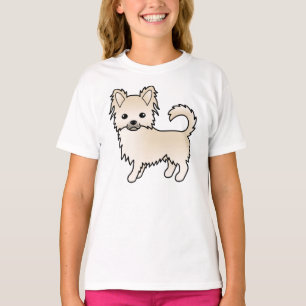 Cream Long Coat Chihuahua Cute Cartoon Dog T-Shirt