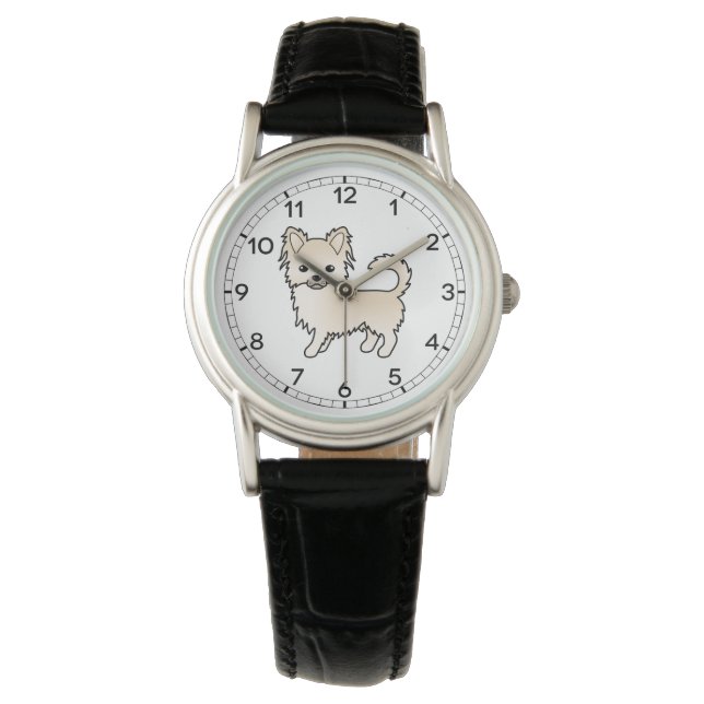 Cream Long Coat Chihuahua Cute Cartoon Dog Watch (Front)