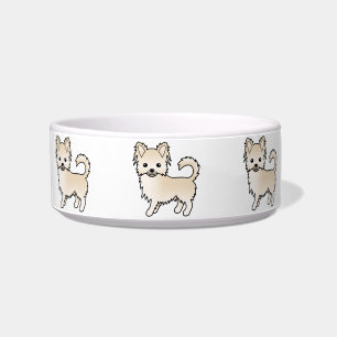 Cream Long Coat Chihuahua Cute Cartoon Dogs Bowl