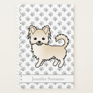Cream Long Coat Chihuahua Dog & Custom Text Planner