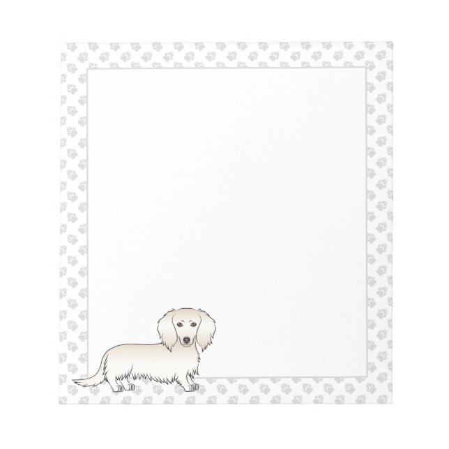 Cream Long Hair Dachshund Cartoon Dog & Paws Notepad (Front)