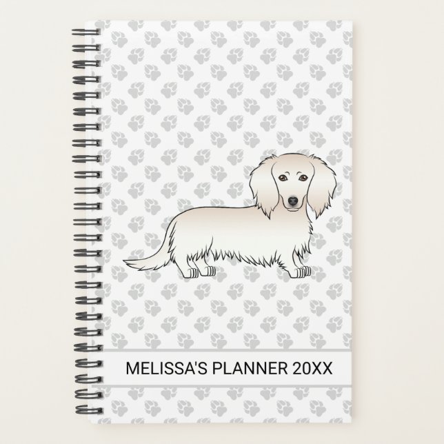 Cream Long Hair Dachshund Cartoon Dog & Text Planner (Front)