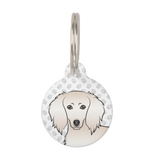 Cream Long Hair Dachshund Cute Cartoon Dog Head Pet Tag
