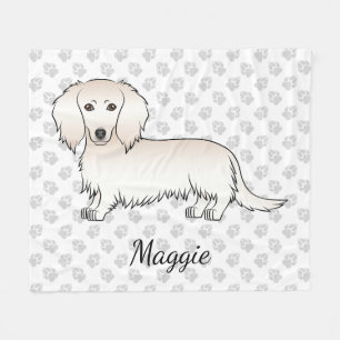 Cream Long Hair Dachshund Cute Cartoon Dog & Name Fleece Blanket
