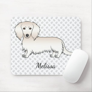 Cream Long Hair Dachshund Cute Cartoon Dog & Name Mouse Mat
