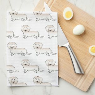 Cream Long Hair Dachshund Cute Cartoon Dog Pattern Tea Towel