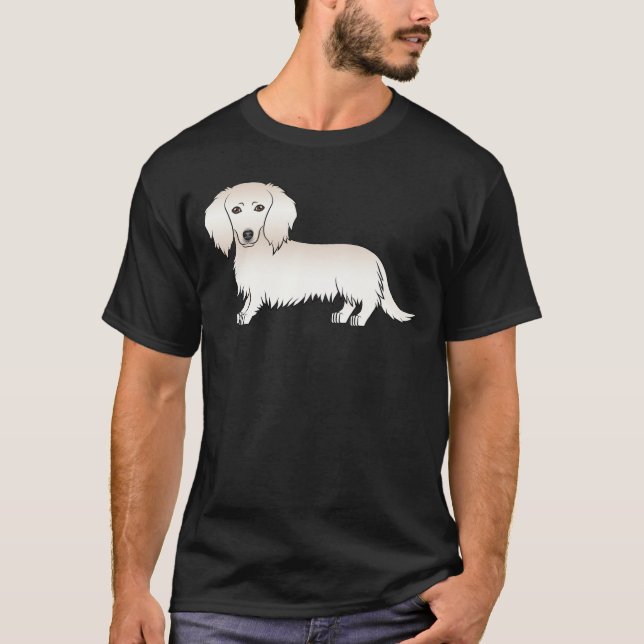 Cream Long Hair Dachshund Cute Cartoon Dog T-Shirt (Front)
