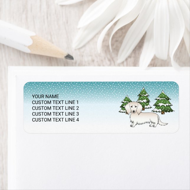 Cream Long Hair Dachshund Cute Dog - Winter Forest (Insitu)