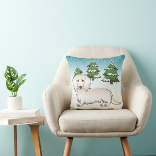 Cream Long Hair Dachshund Cute Dog - Winter Forest Cushion