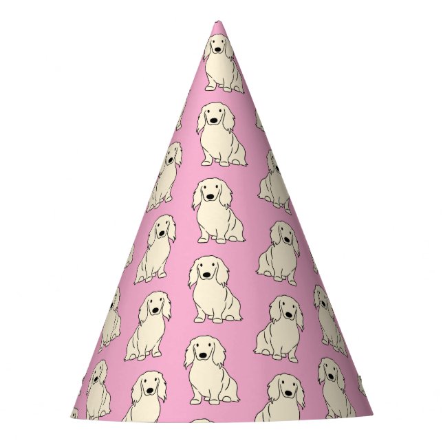 Cream Long-haired Dachshund Party Hat (Front)