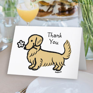Cream Long Haired Dachshund Tiny Flower Thank You Card
