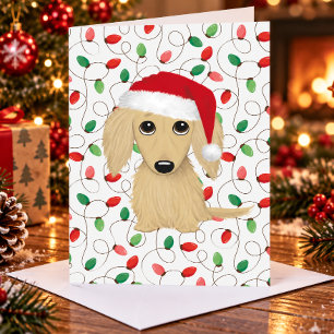 Cream Longhaired Dachshund Santa Dog Christmas Holiday Card