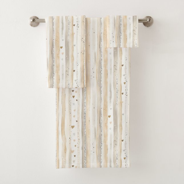Cream Love Grows on Trees Hearts Bath Towel Set (Insitu)