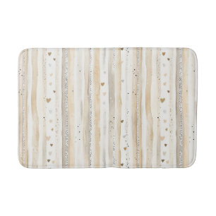 Cream Love Grows on Trees Hearts Stripes Bath Mat