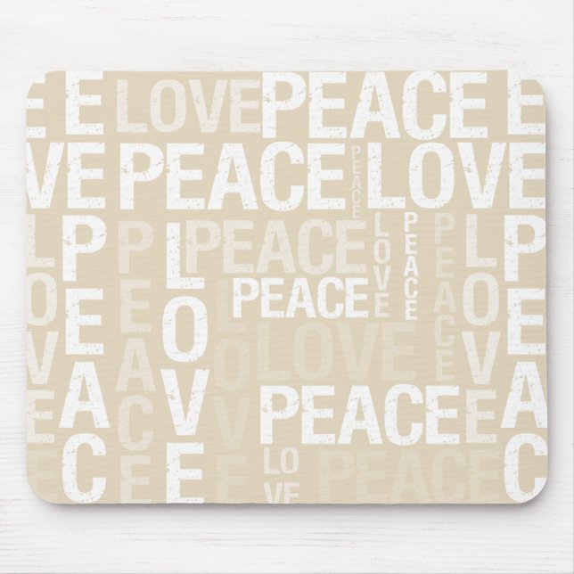 Cream Love Peace Typography Mouse Mat (Front)
