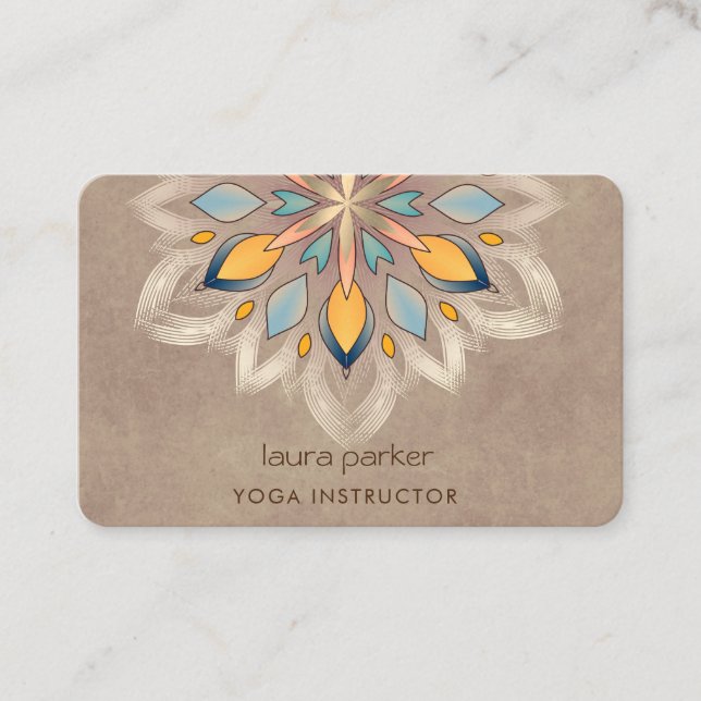 Cream Mandala Holistic Lotus Floral Zen Yoga   Business Card (Front)