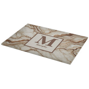 Cream Marble & Brown Vein Monogram Cutting Board